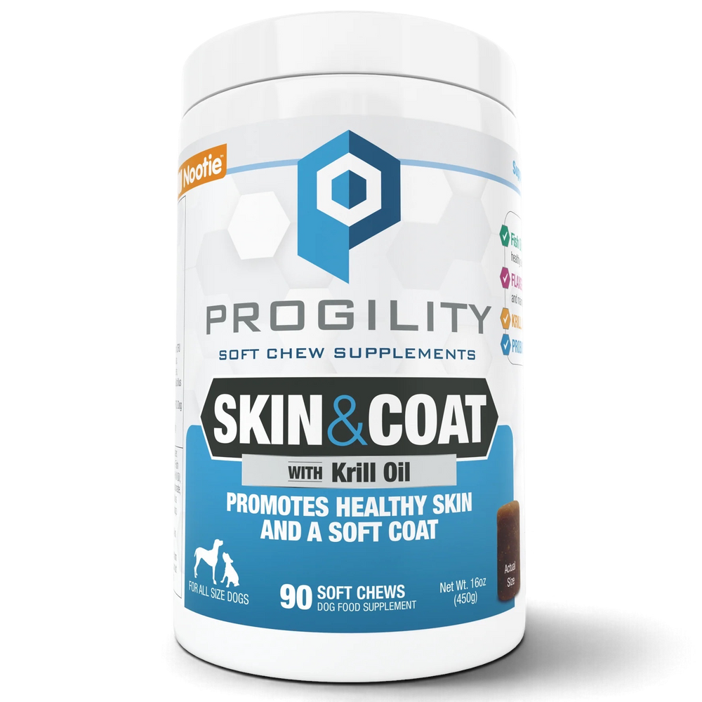 Progility Skin & Coat with Krill Oil for Dogs — Healthy Skin & Shiny Coat Support | 90 Soft Chews