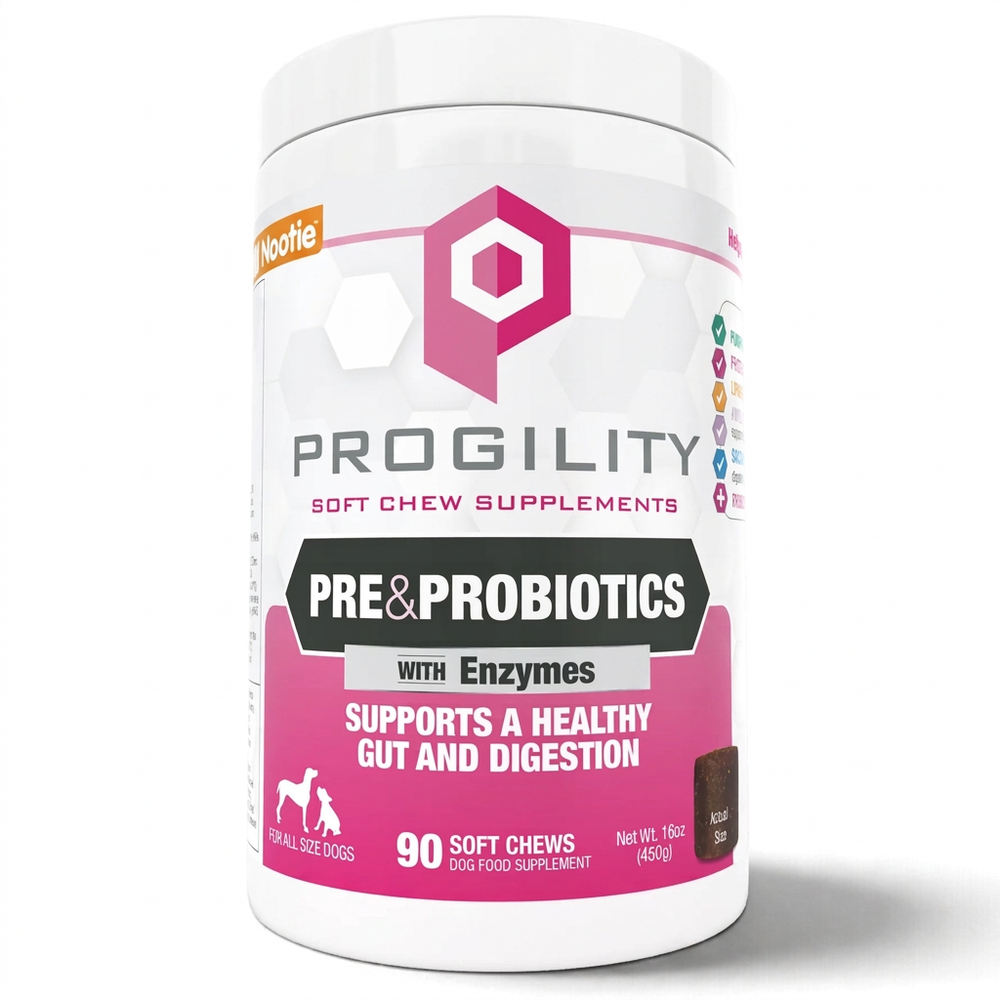 Progility Pre & Probiotics with Enzymes for Large Dogs — Triple-Action Digestive Support | 90 Soft Chews