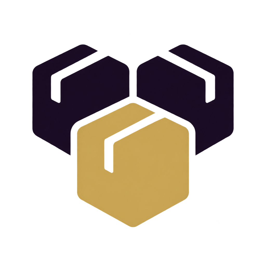 Three stacked parcels with one gold parcel pulled forward